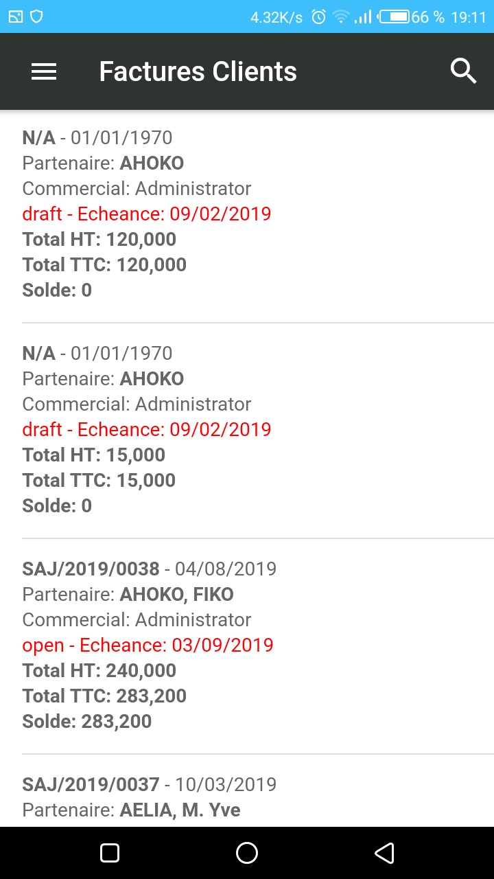 Vue Liste facture clients