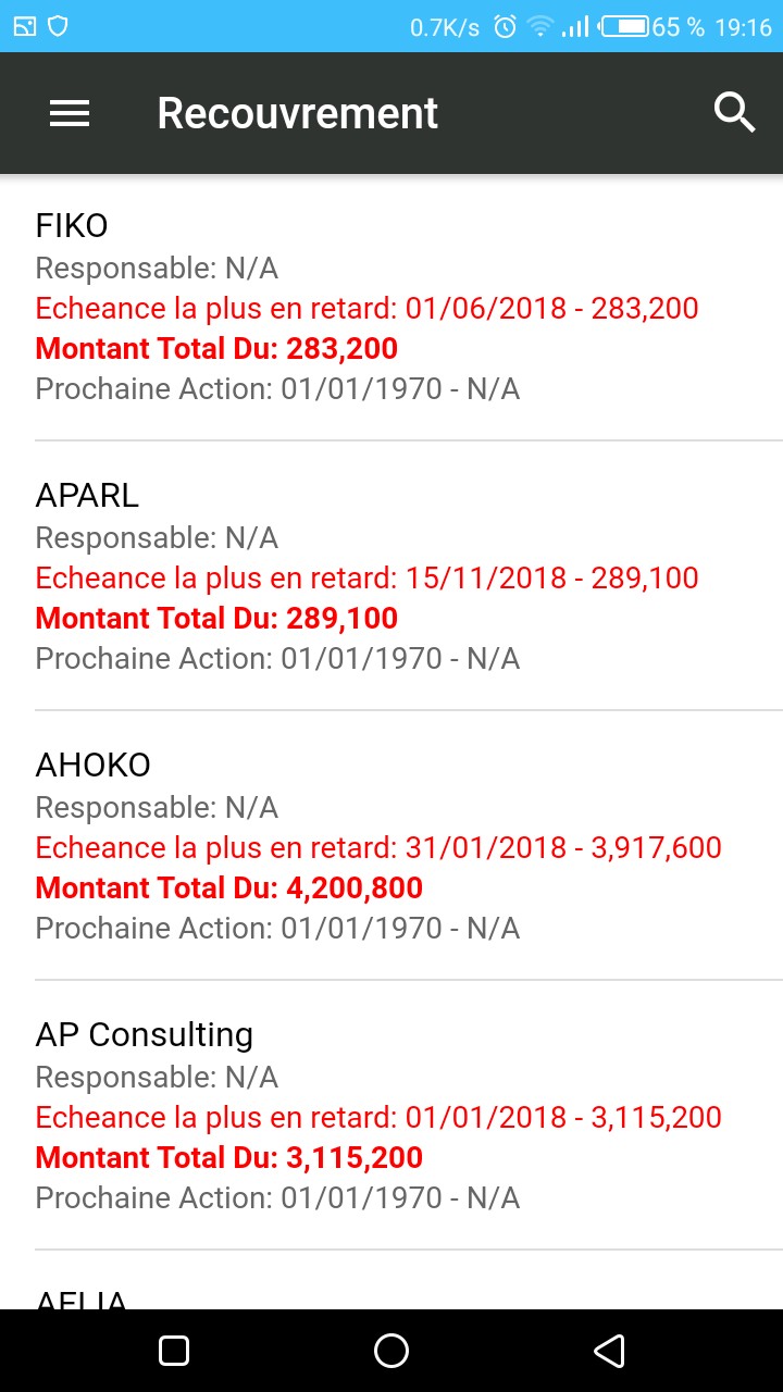 Vue Liste Recouvrement Clients