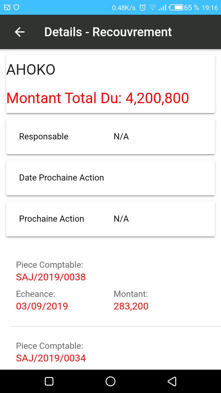 Vue Détails Recouvrement Clients