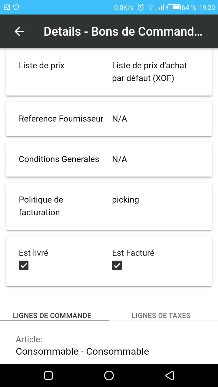 Vue Detail Bon de commande