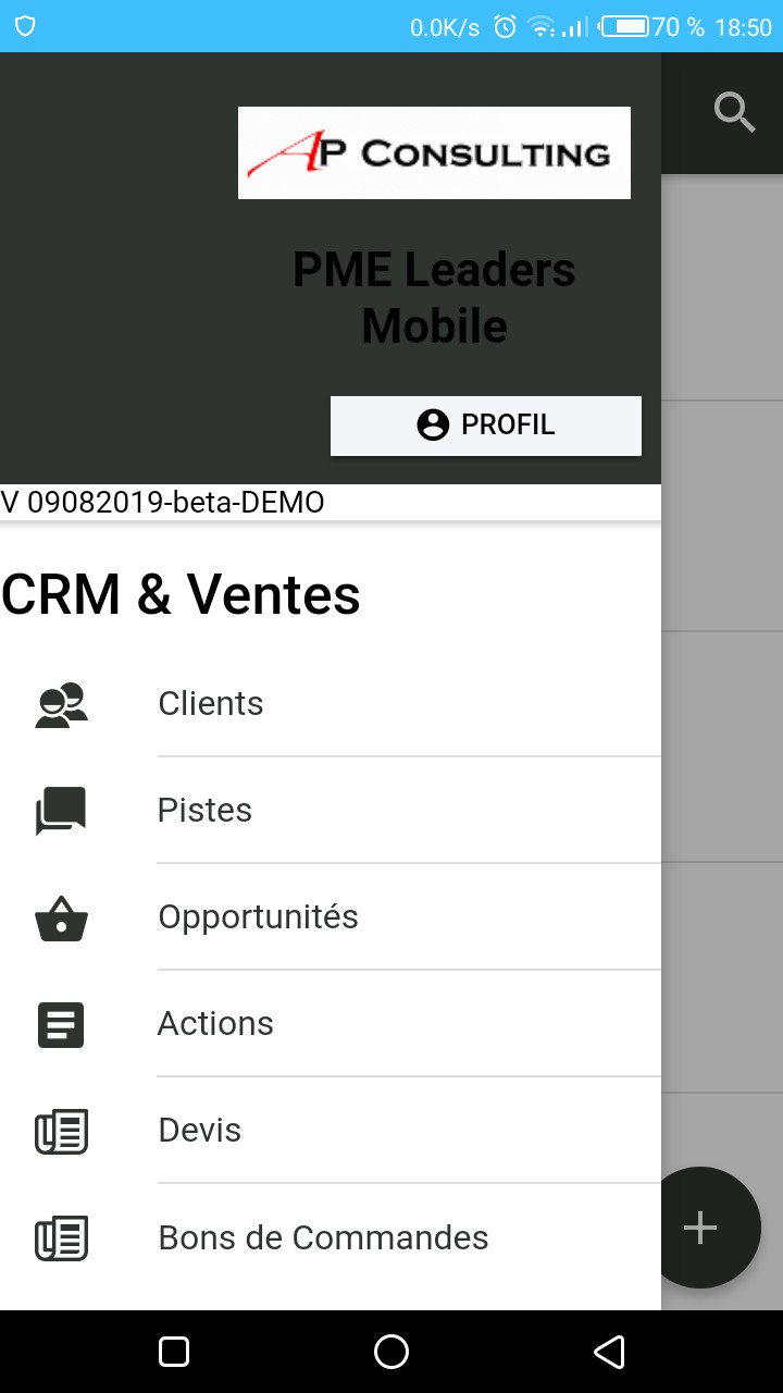 Menu CRM-Ventes