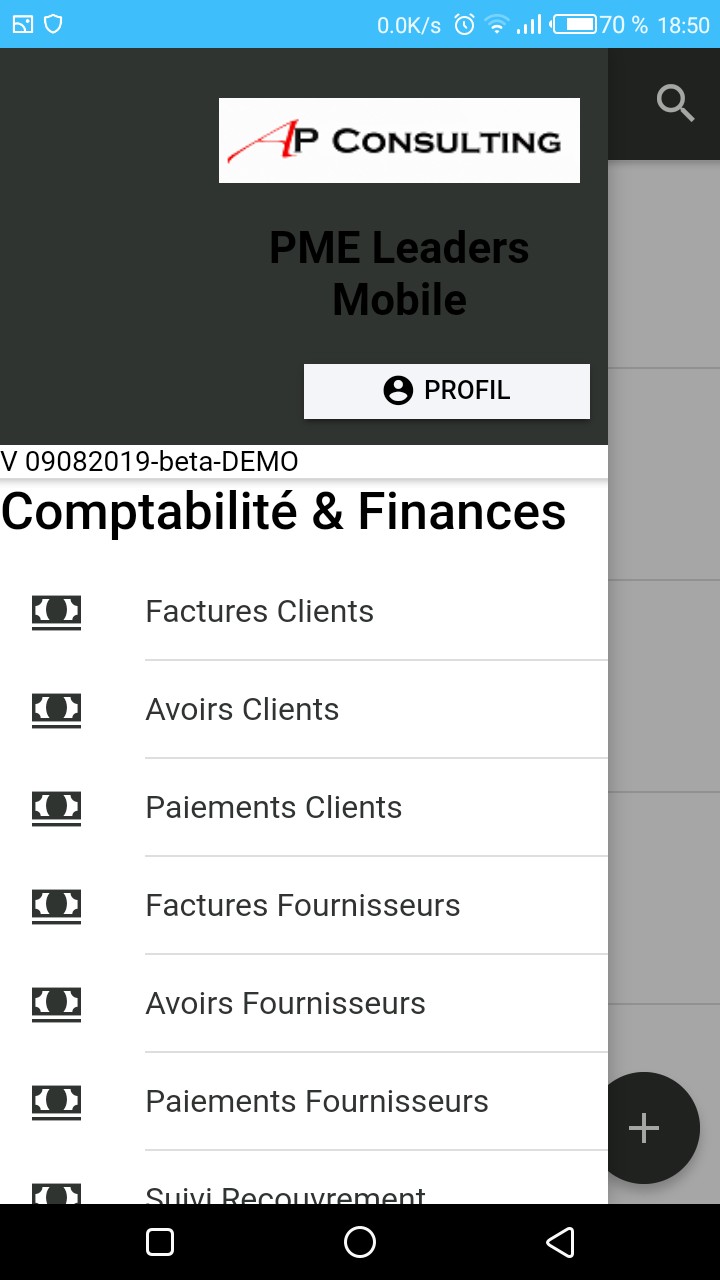 Menu Comptabilité-Finances